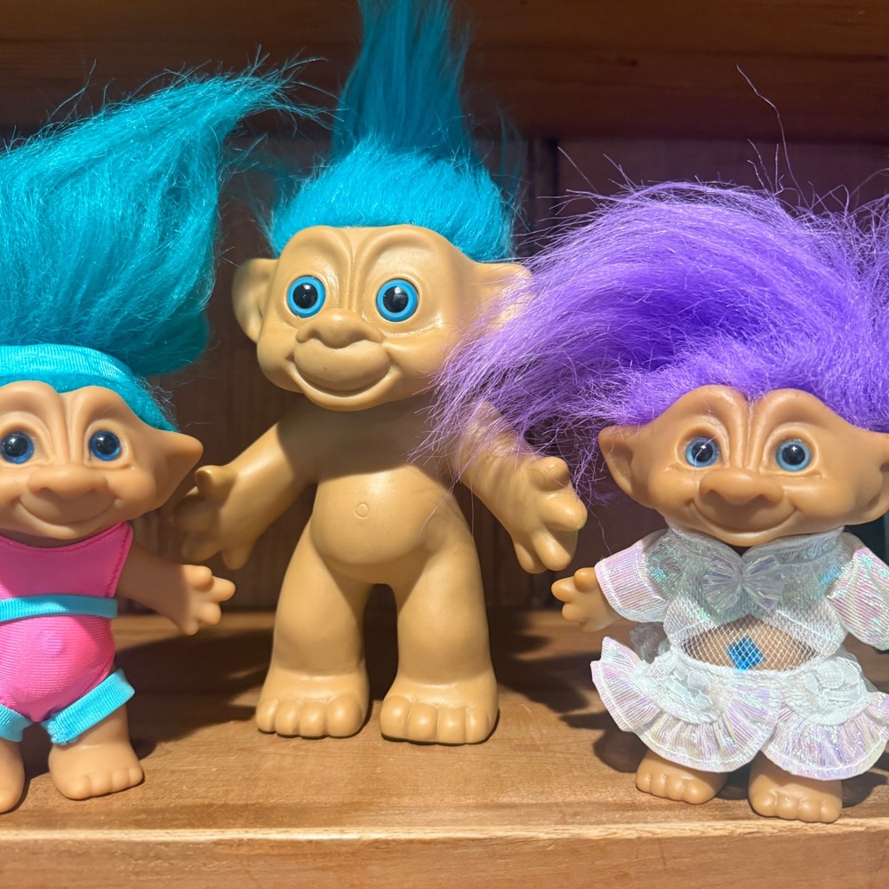 Vintage Russ Berrie Ace Novelty Troll Doll Lot 90s Blue Purple Hair 3pc Set